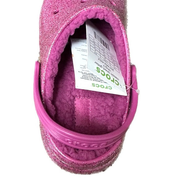 Size 6 Big Kids Pink Glitter Fur Lined Crocs - Picture 5 of 7